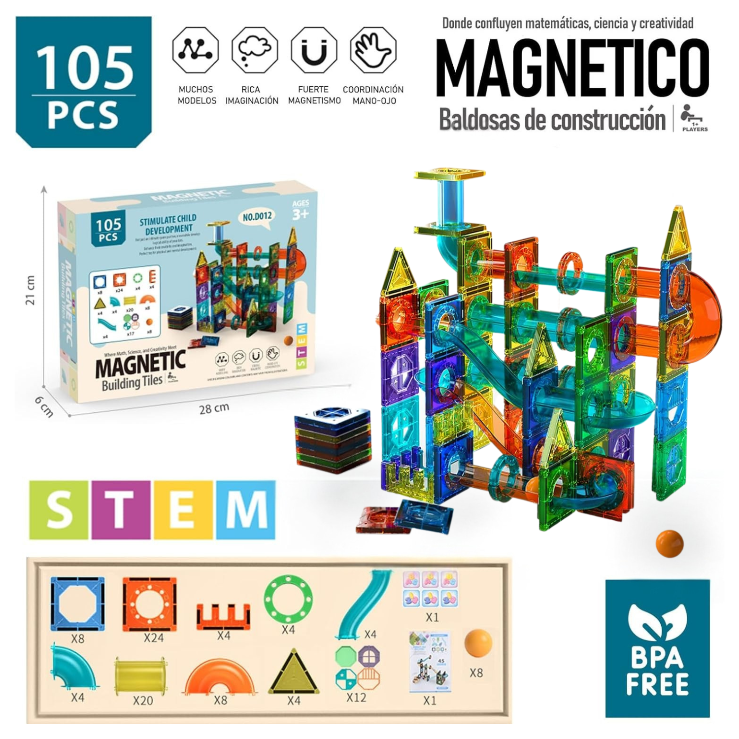 105 Bloques Fichas Magnéticas Piezas / Juguete De Construccion