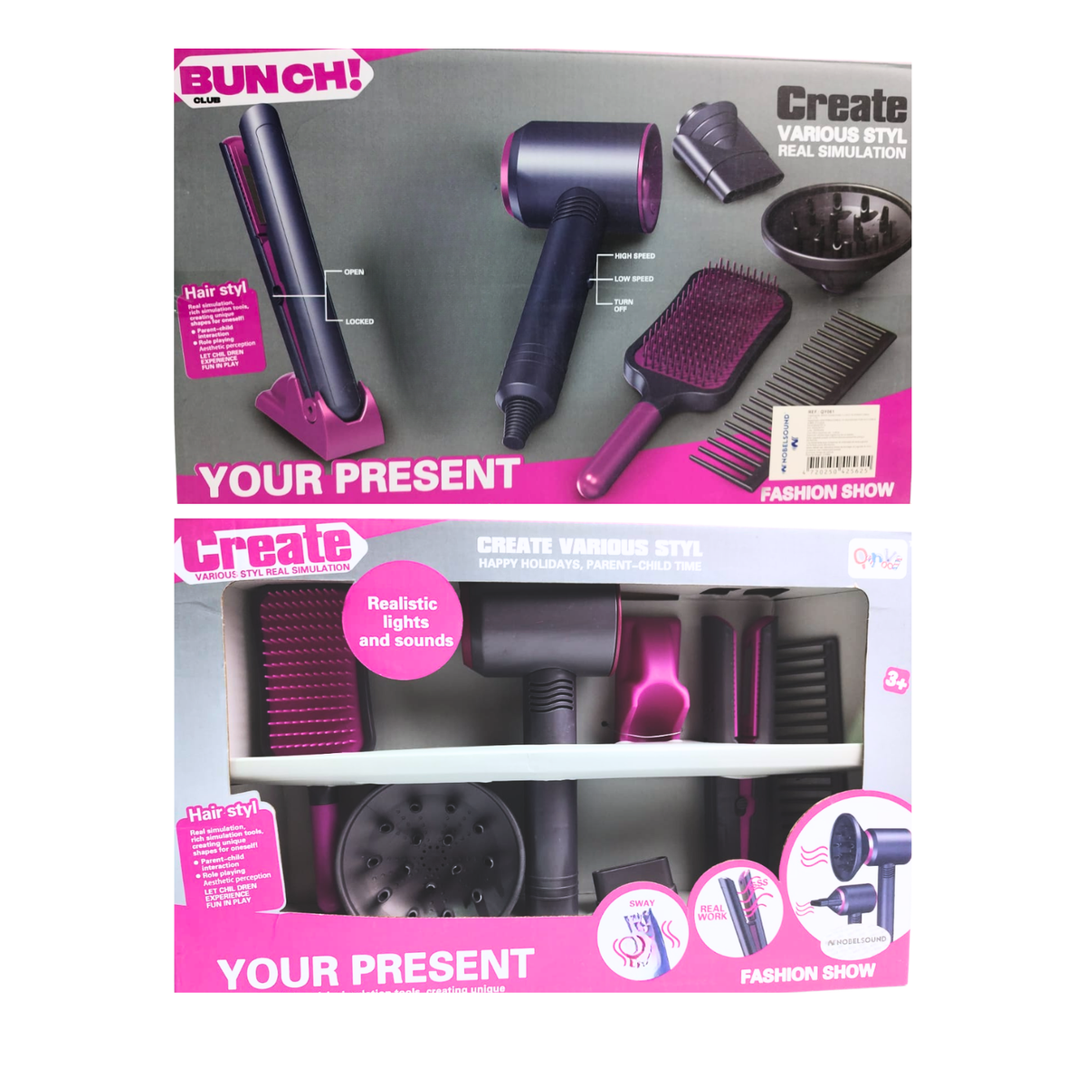 Set Peluquería Infantil 3 En 1 Secador Plancha Y Accesorios