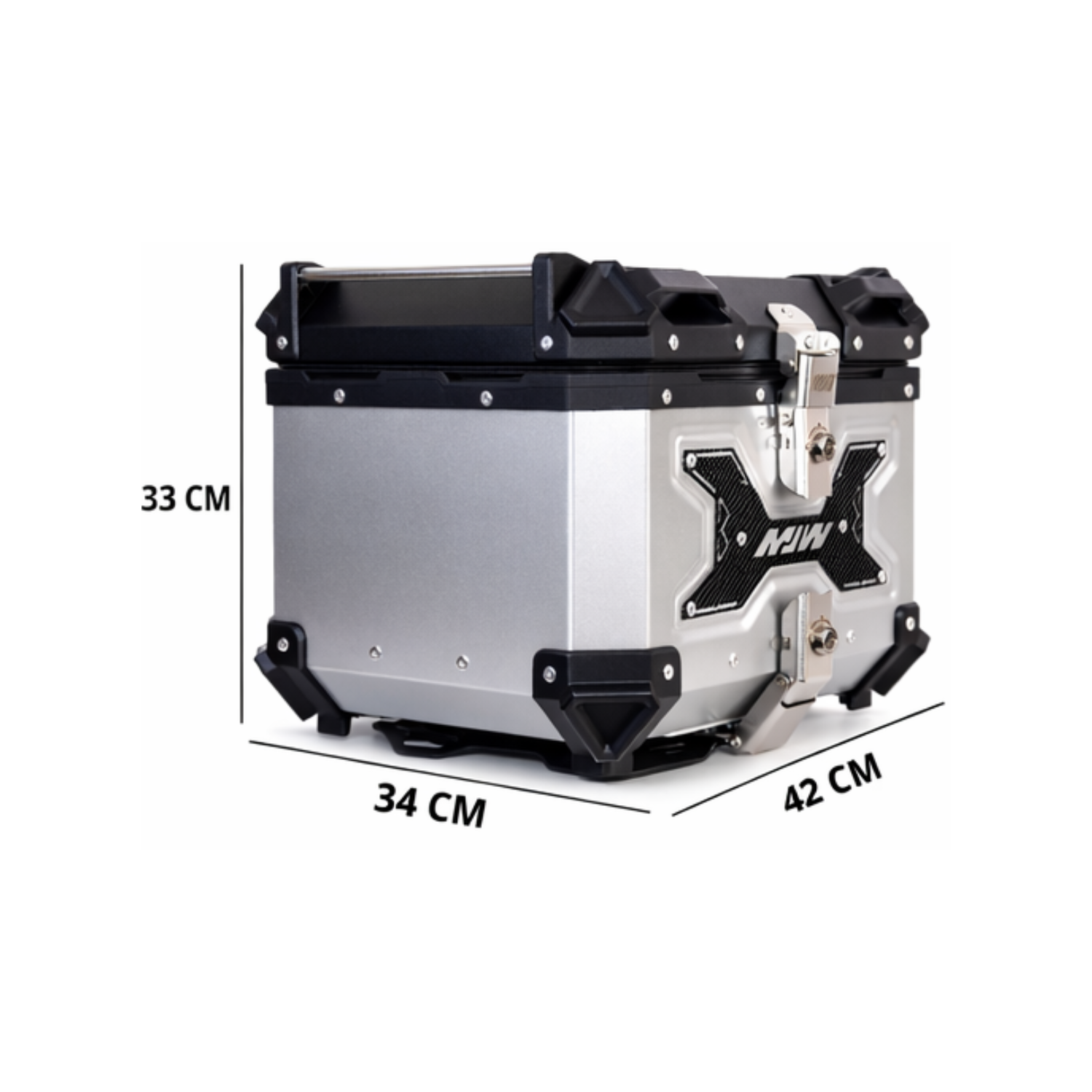 Maletero Premium MJW 45 Litros Aluminio Negro Plateado