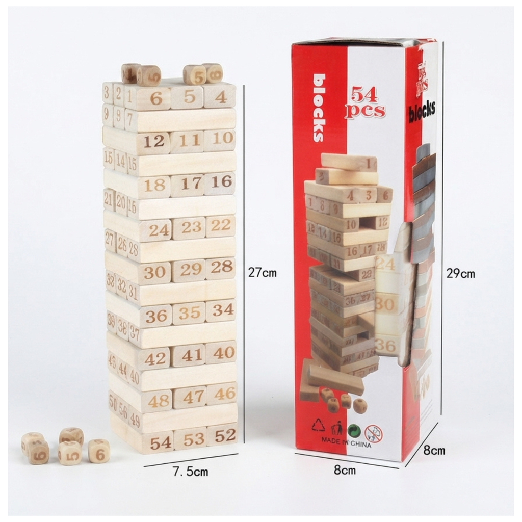 Juego Jenga De Madera Didáctico Grande 54 Piezas
