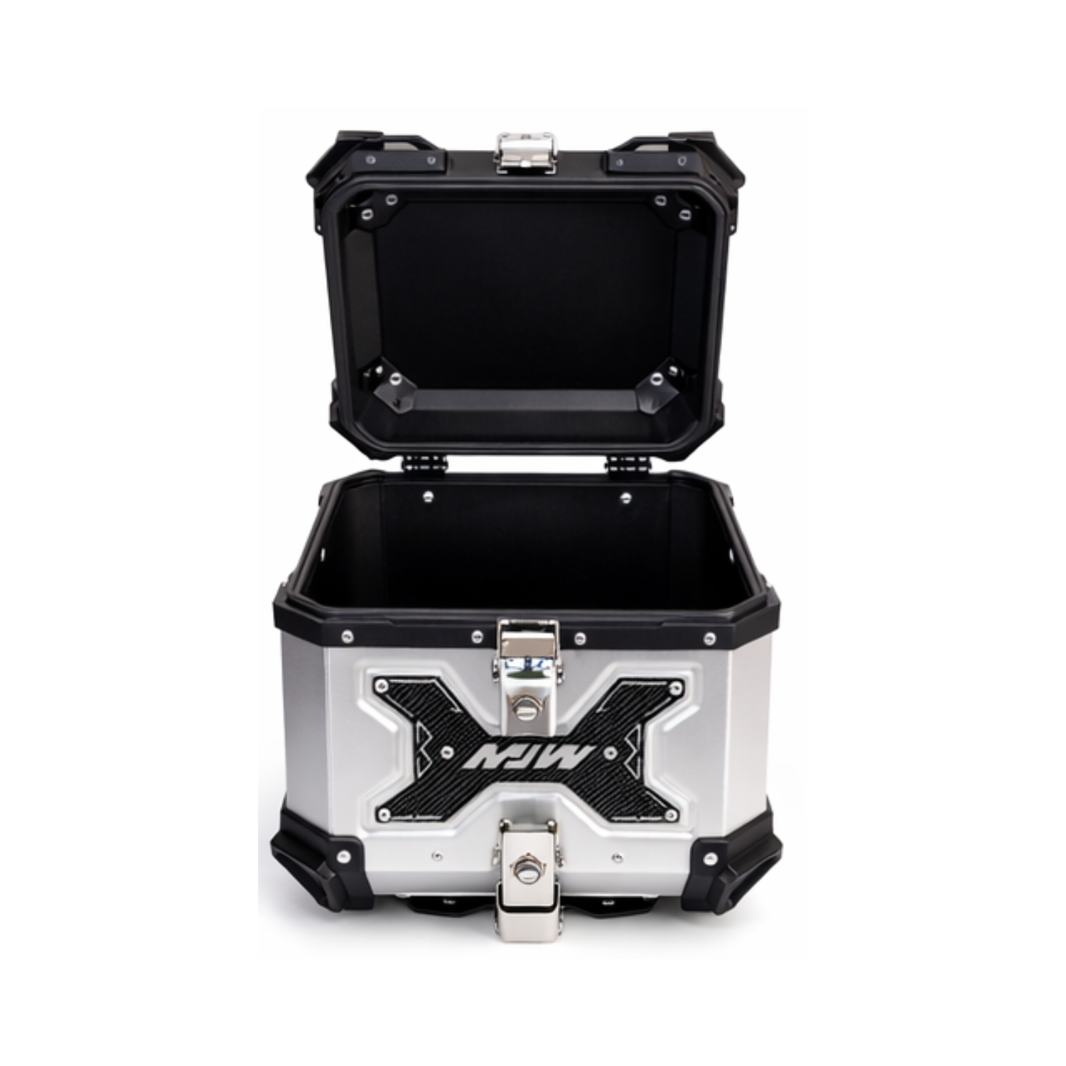 Maletero Premium MJW 45 Litros Aluminio Negro Plateado