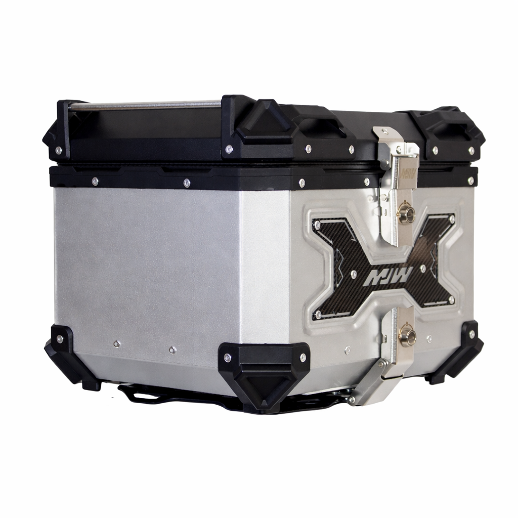 Maletero Premium MJW 45 Litros Aluminio Negro Plateado