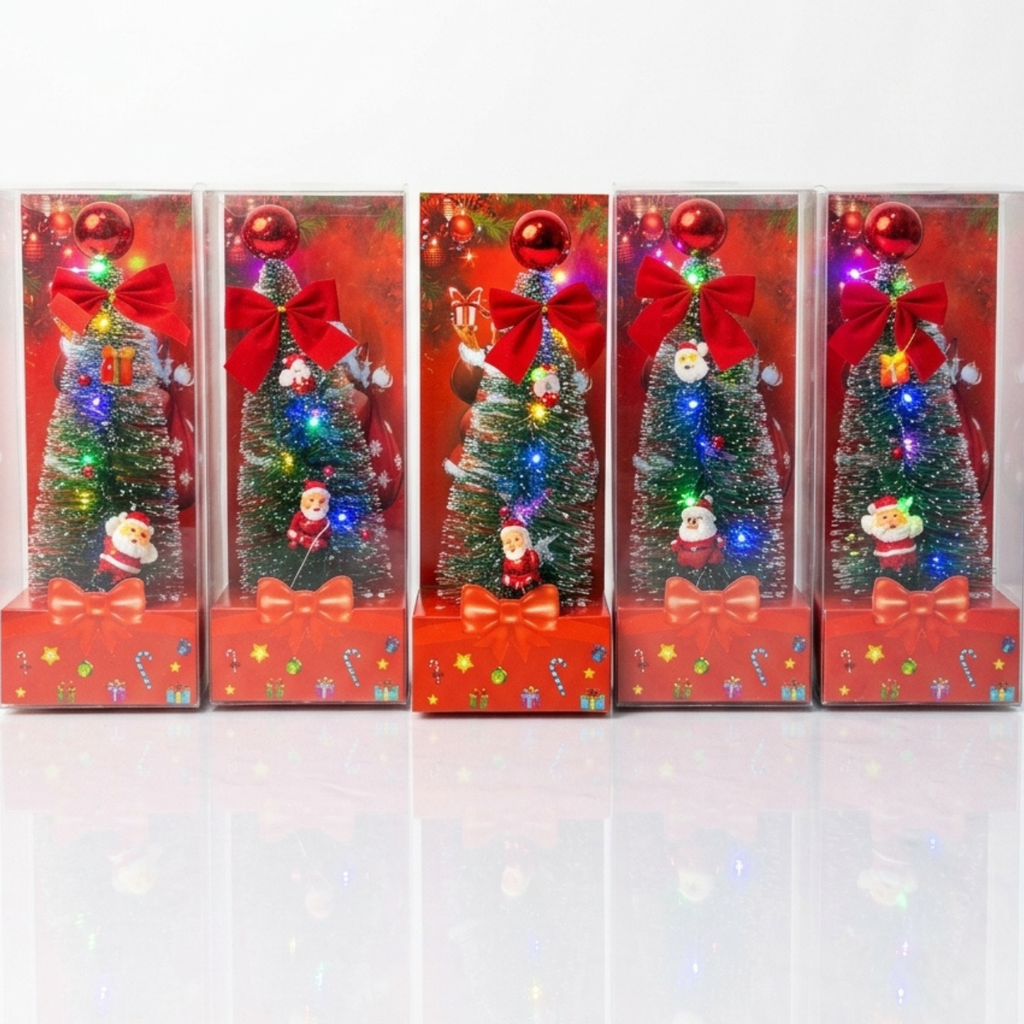 Arbol De Navidad Mini Con Papa Noel Y Luces Led Decorativas