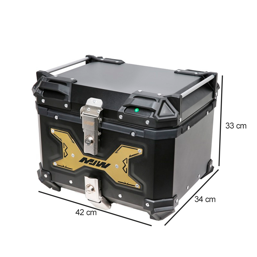 Maletero Premium MJW 45 Litros Aluminio Negro con Dorado