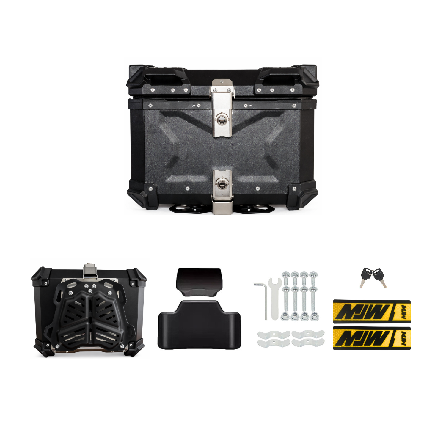 Maletero Premium MJW 55 Litros Aluminio Negro Con Diseño