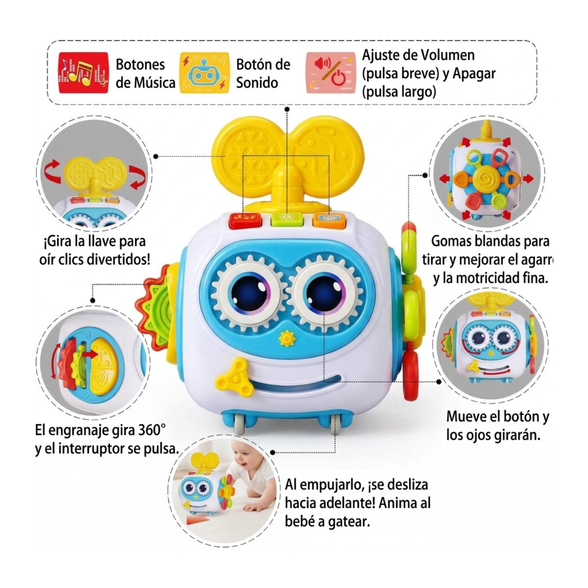 Cubo Robot Actividades Montessori Bebes 1-3 Años Musical