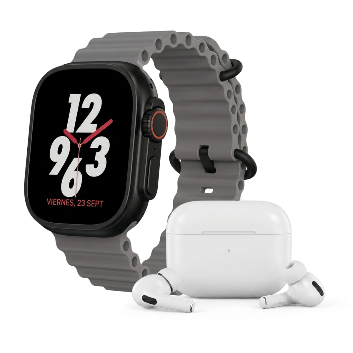 Combo Reloj inteligente y Audífonos + 7 Correas Y Estuche Naranja