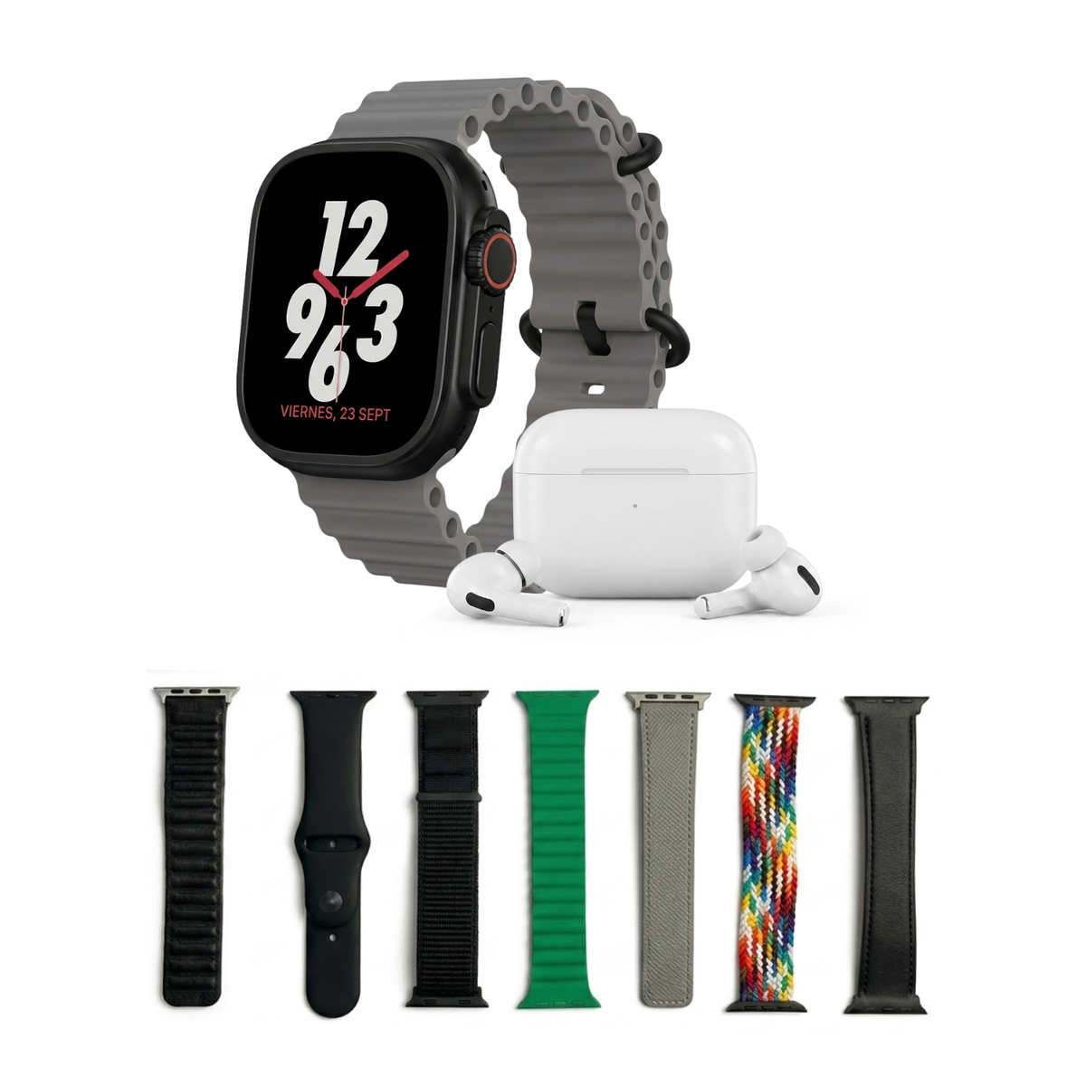 Combo Reloj inteligente y Audífonos + 7 Correas Y Estuche Naranja