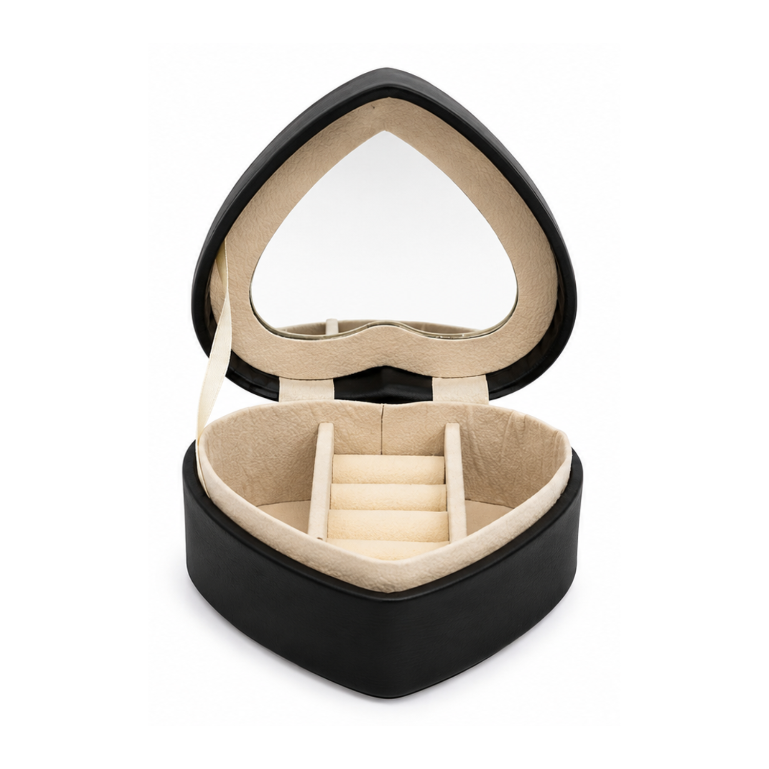 Joyero Portátil en Forma de Corazón con Espejo y Ranuras para Anillos