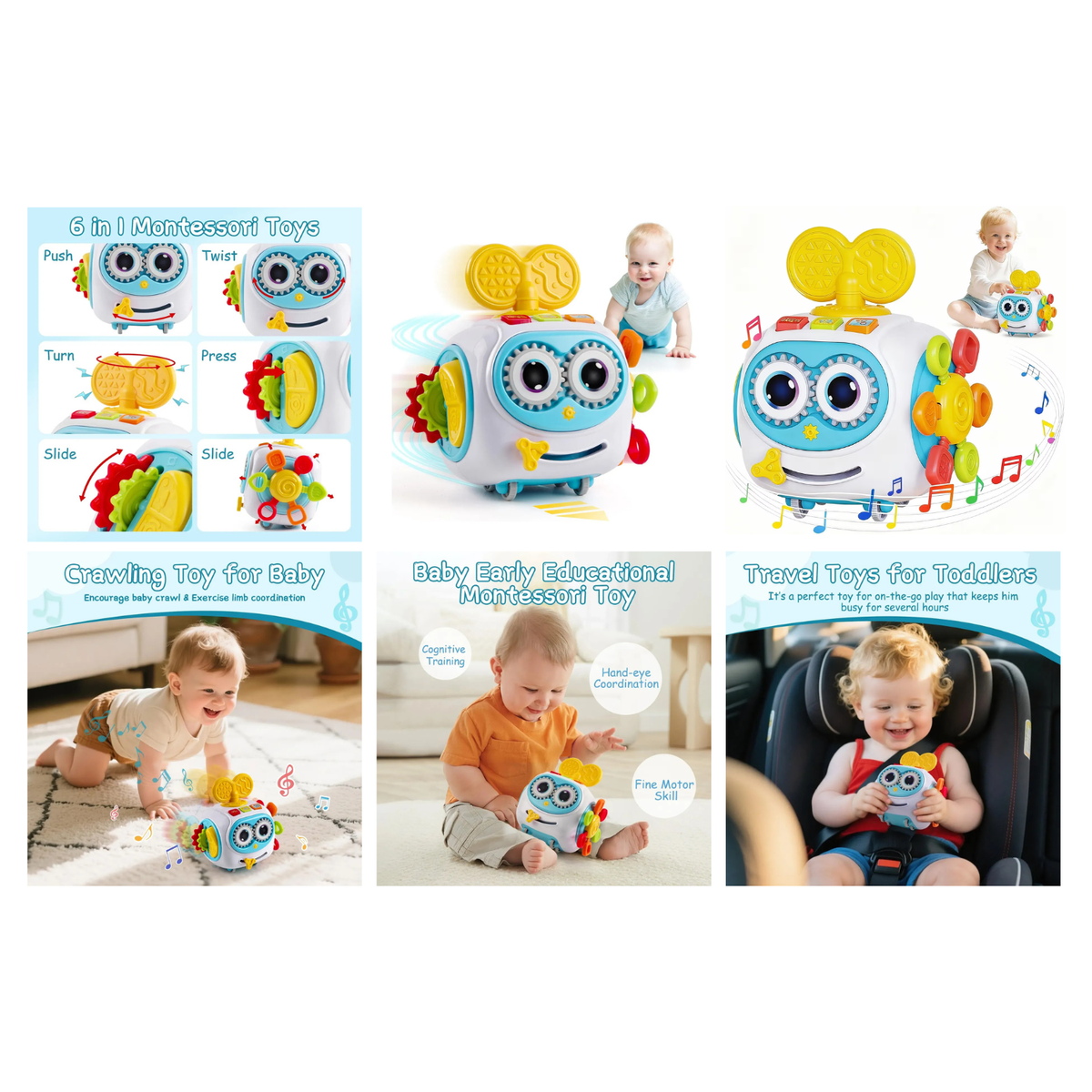 Cubo Robot Actividades Montessori Bebes 1-3 Años Musical