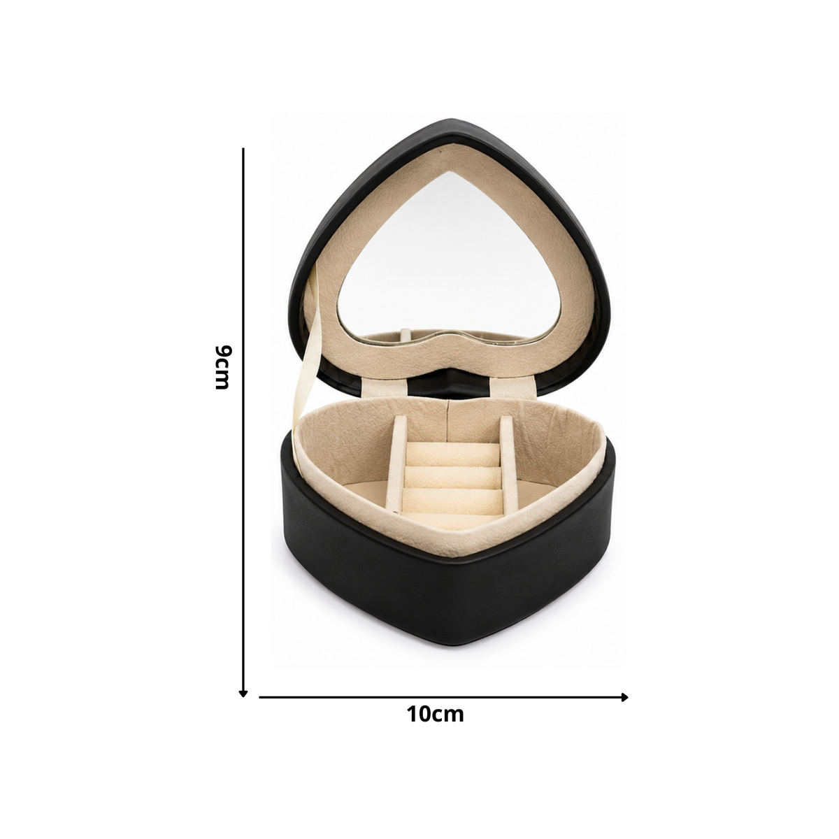 Joyero Portátil en Forma de Corazón con Espejo y Ranuras para Anillos