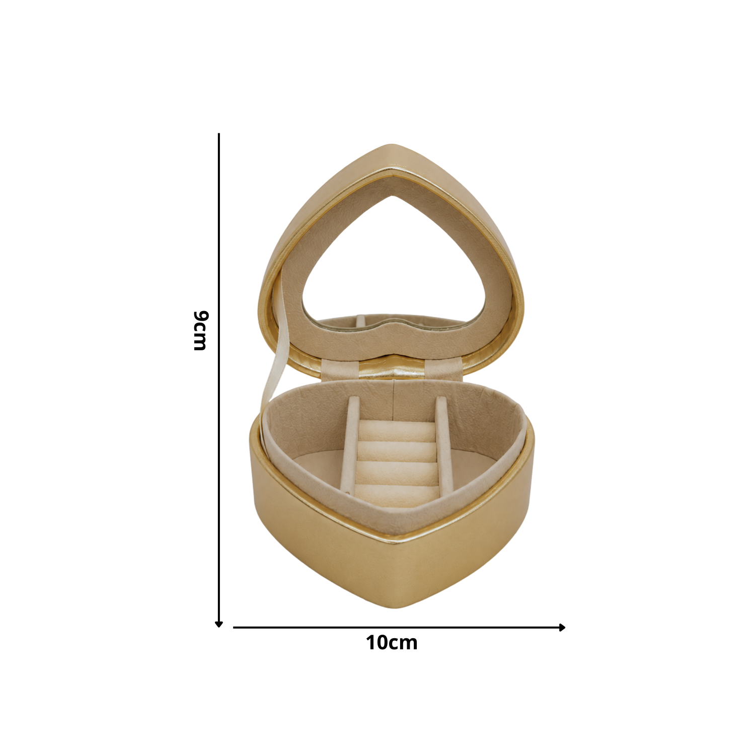 Joyero Portátil en Forma de Corazón con Espejo y Ranuras para Anillos