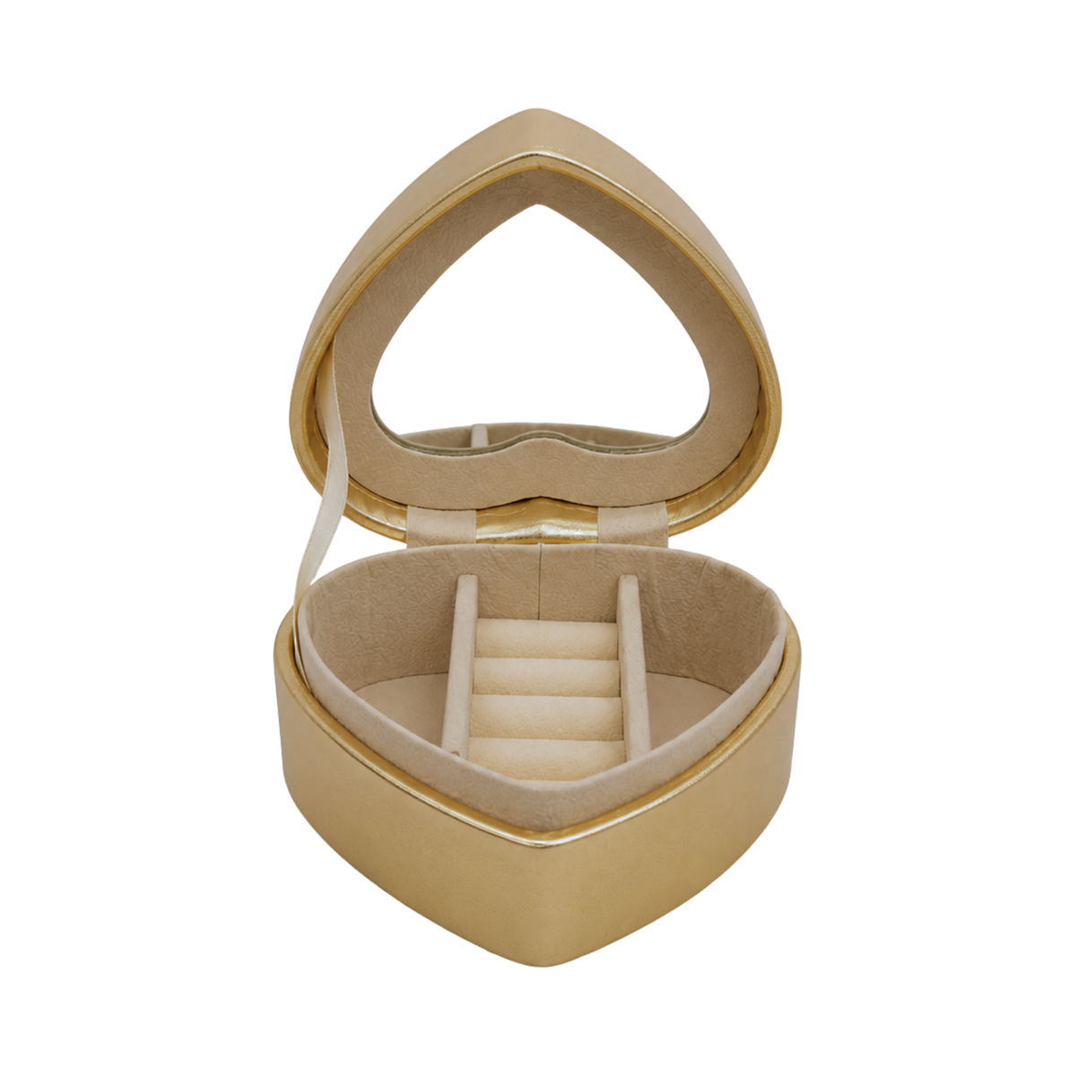 Joyero Portátil en Forma de Corazón con Espejo y Ranuras para Anillos