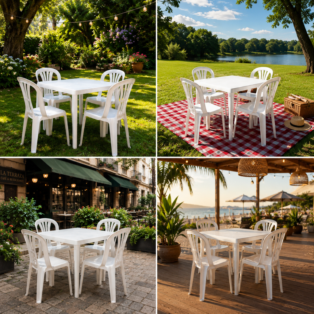 Combo Mesa + 4 Sillas Marca Brisna Blanco