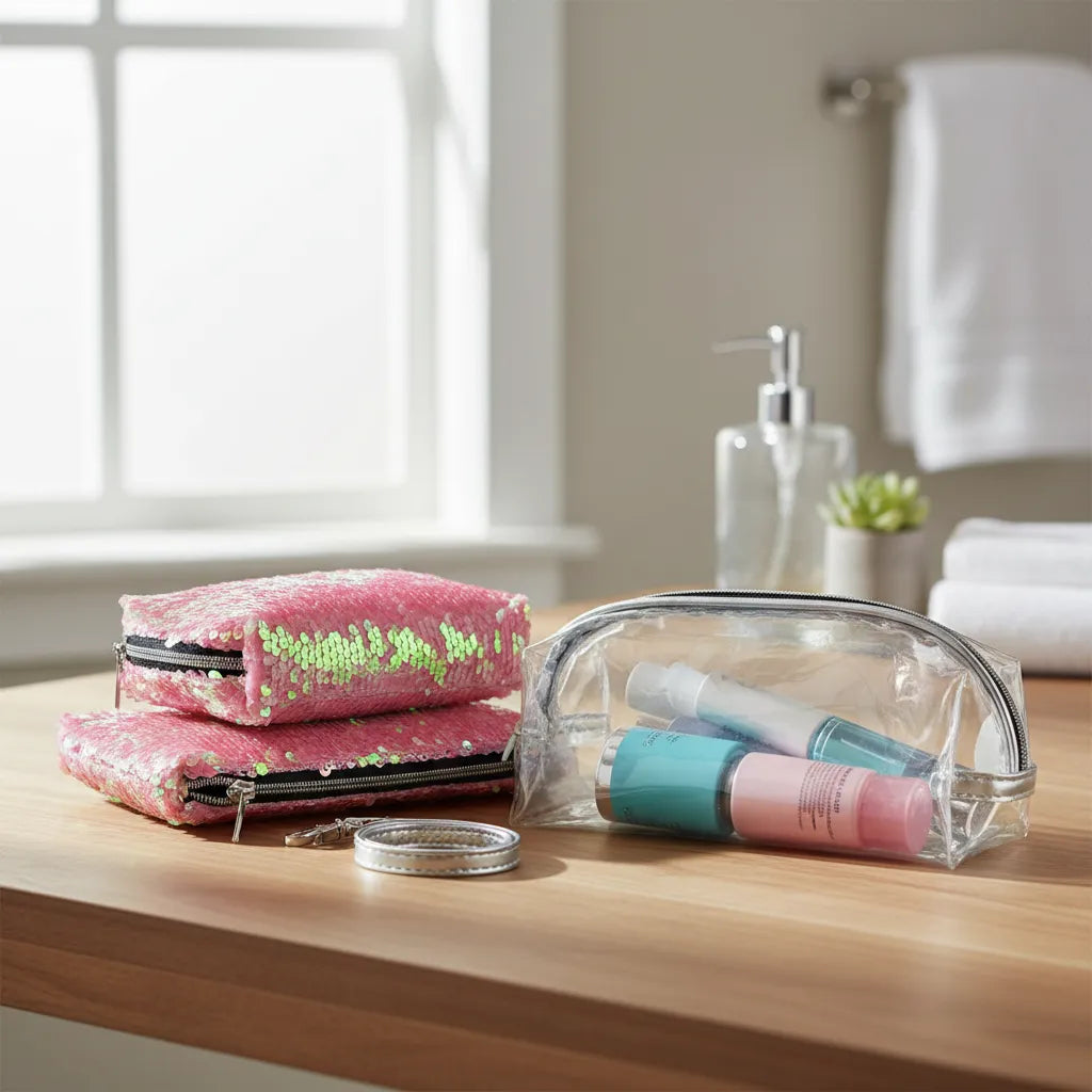 Set de Cosmetiqueras Multiuso con Lentejuelas Reversibles y Estuche Transparente