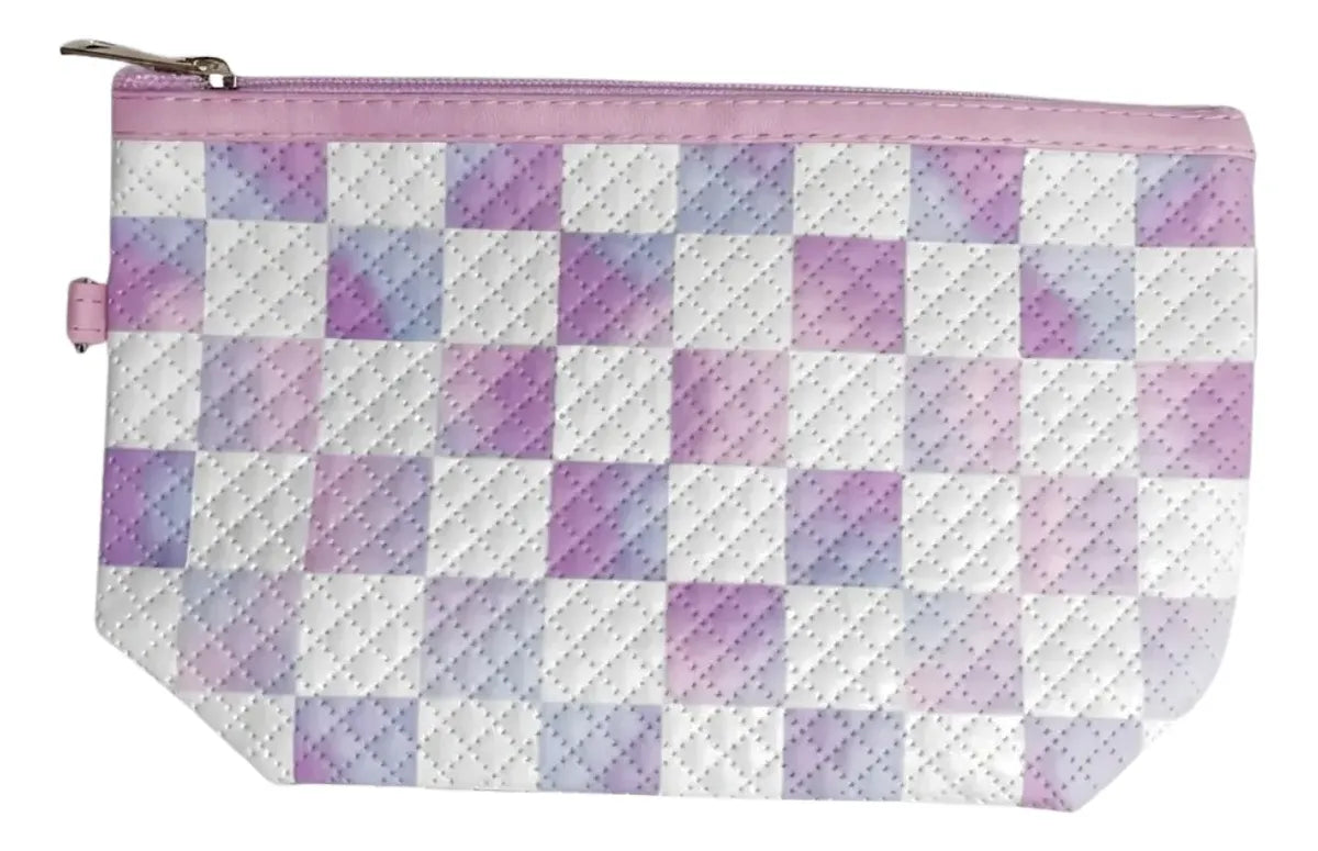 Cosmetiquera Neceser Acolchada De Cuadros Para Viajes Color Violeta