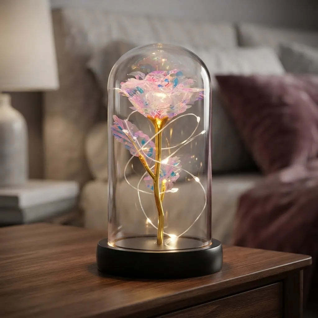 Flor Eterna Con Luz Led En Cúpula - Edición Aurora