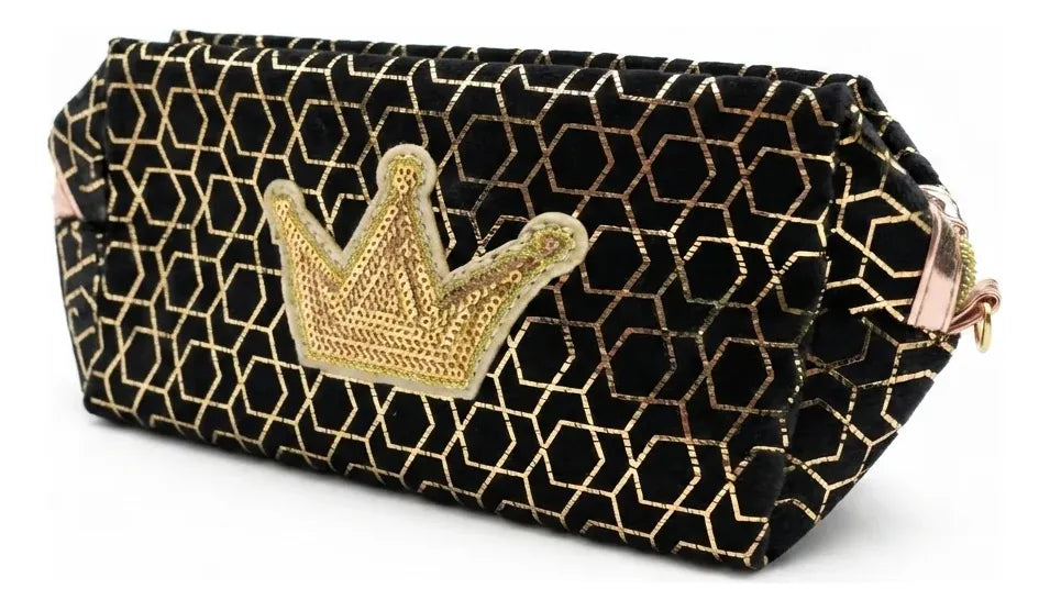 Cosmetiquera Neceser De Terciopelo Elegante Diseño Corona Black/ Gold
