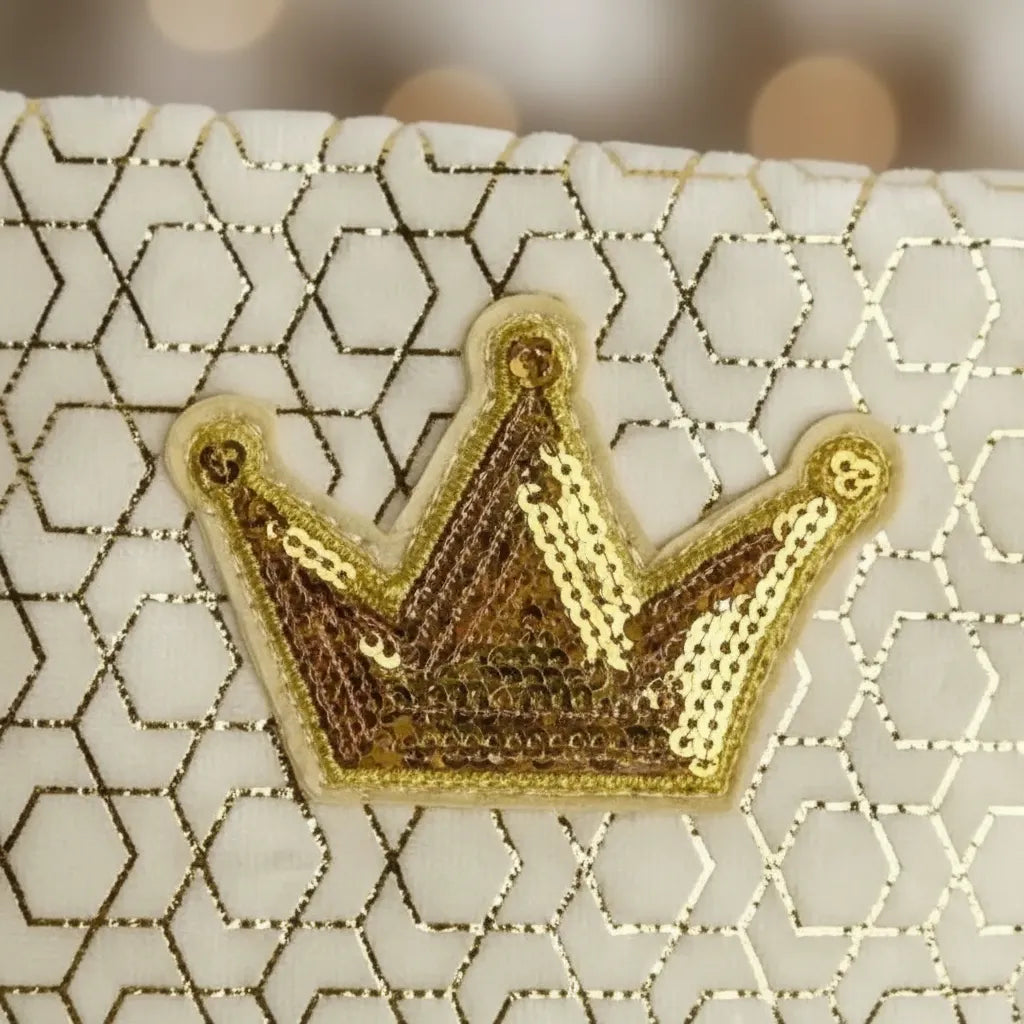 Cosmetiquera Neceser De Terciopelo Elegante Diseño Corona Beige