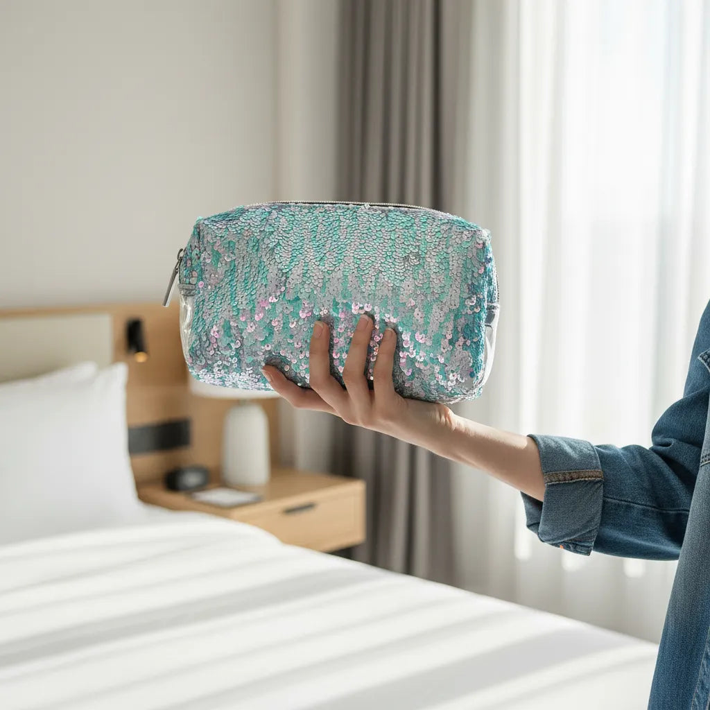 Set de Cosmetiqueras Multiusos con Lentejuelas Reversibles y Estuche Transparante