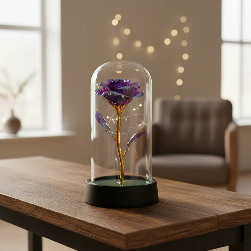 Flor Eterna Con Luz Led En Cúpula - Edición Aurora