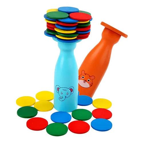 Juego de Equilibrio Jenga Botella Fichas de Colores