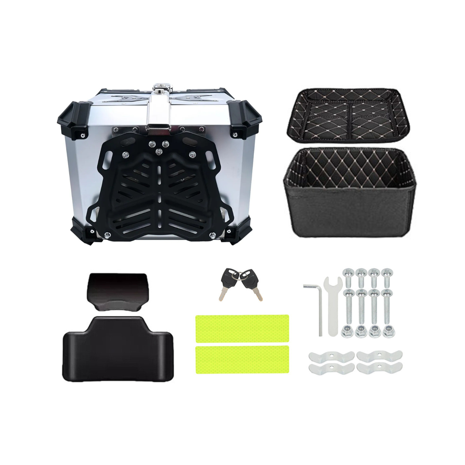 Maletero Premium MJW 45 Litros Aluminio Negro Plateado