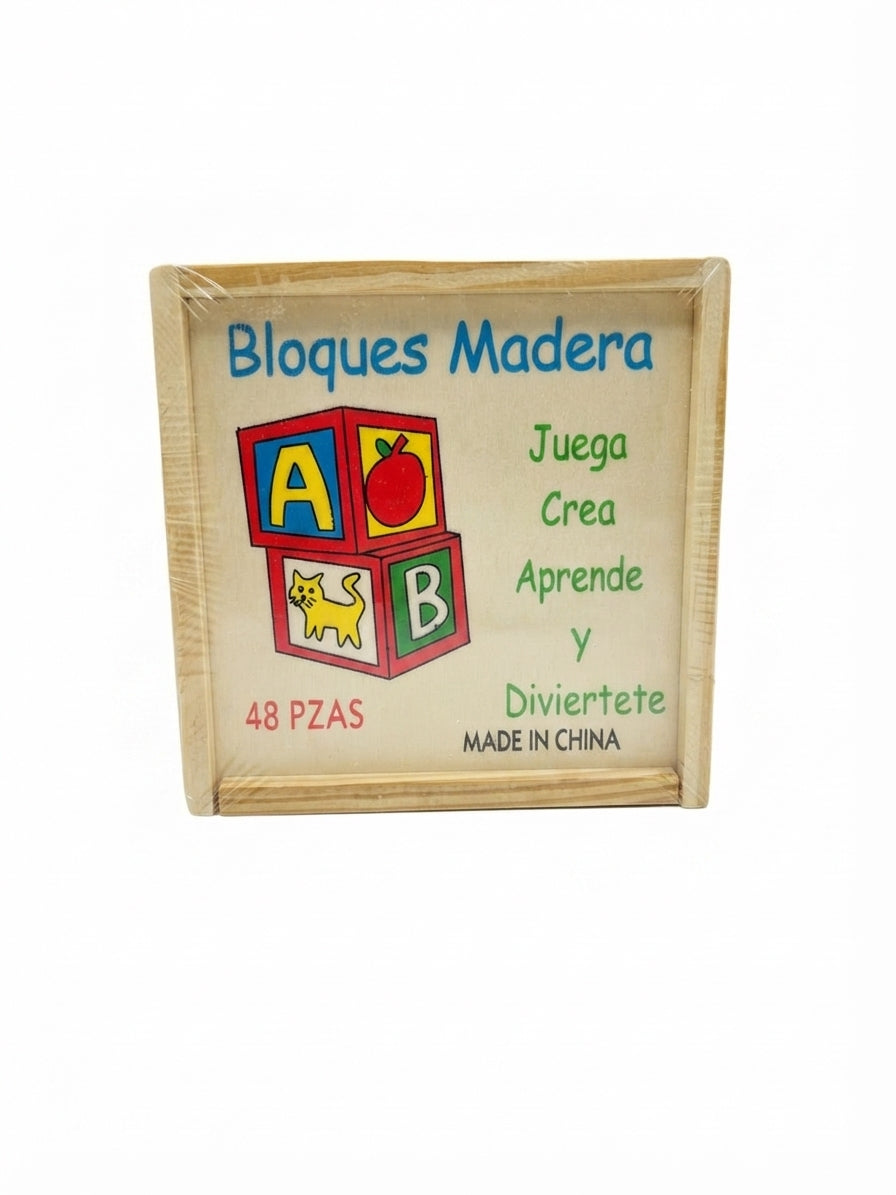 Cubo Didáctico de Madera ABC con 48 Piezas y Estuche Contenedor