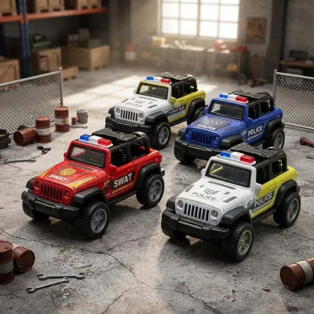 Juego De Camionetas 4x4 Policia De Impulso Set X4