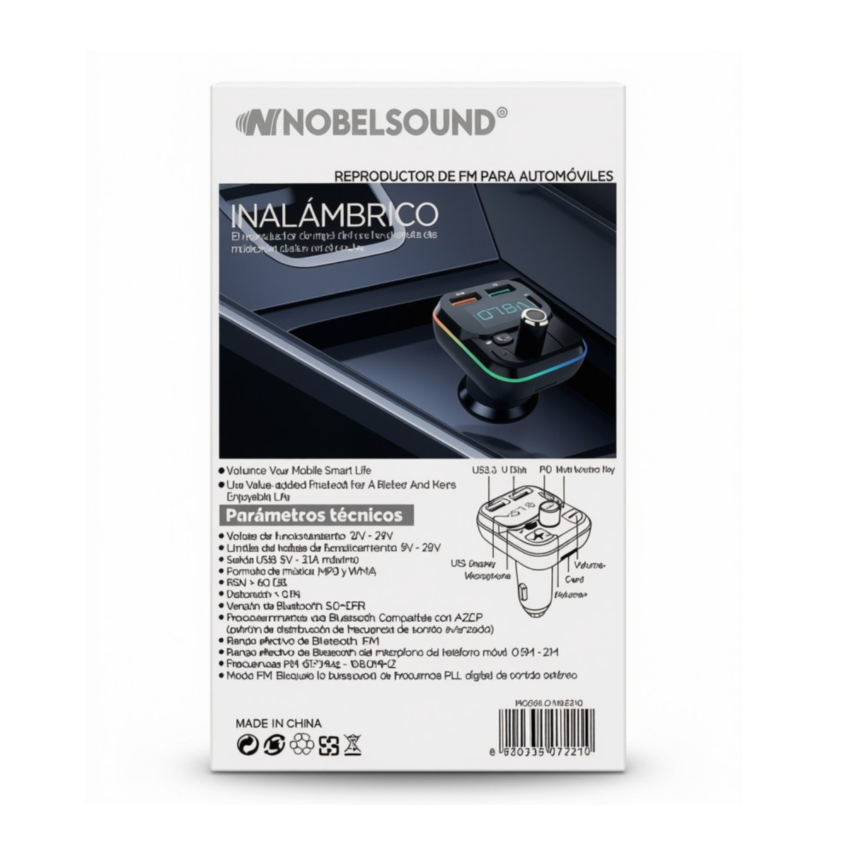 Reproductor Fm Bluetooth para Carro Carga Rápida Dual Carro /