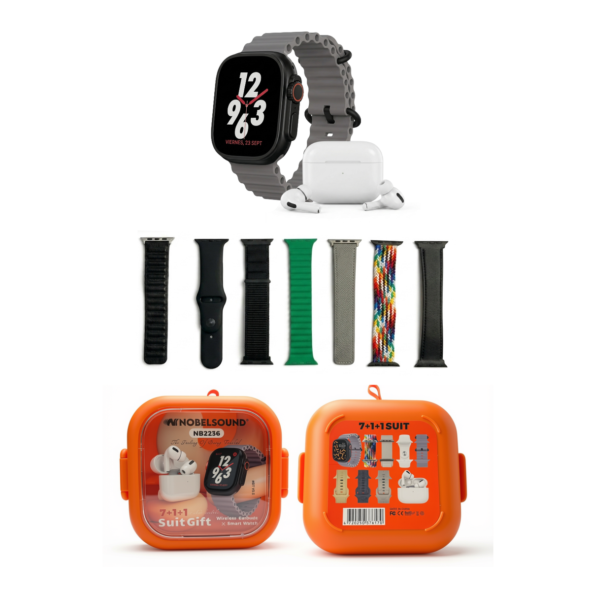 Combo Reloj inteligente y Audífonos + 7 Correas Y Estuche Naranja