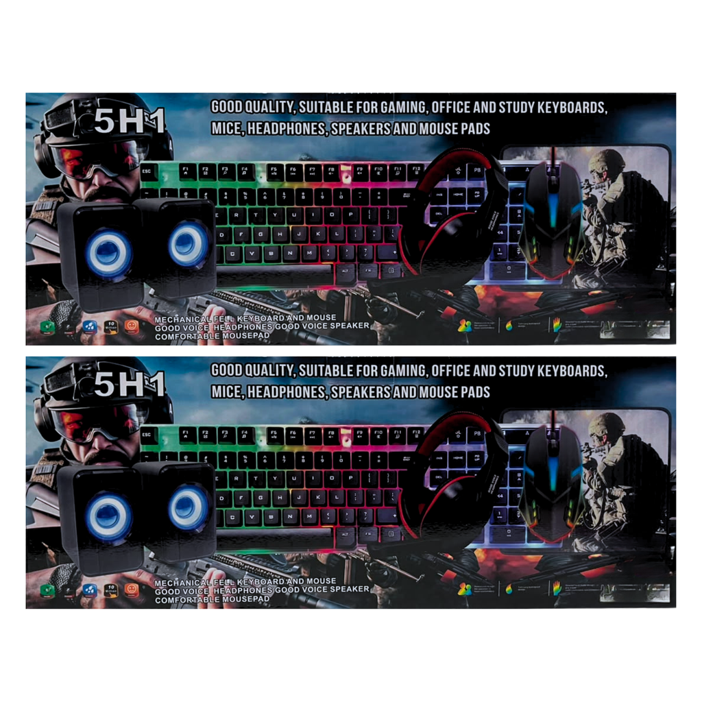 Combo Gamer 5 En 1 Teclado Mouse Audífonos Parlantes Pad