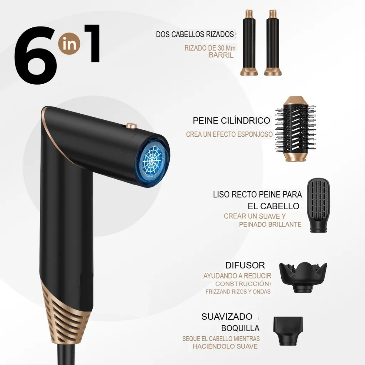 Secador De Cabello 6 En 1 Multifuncional