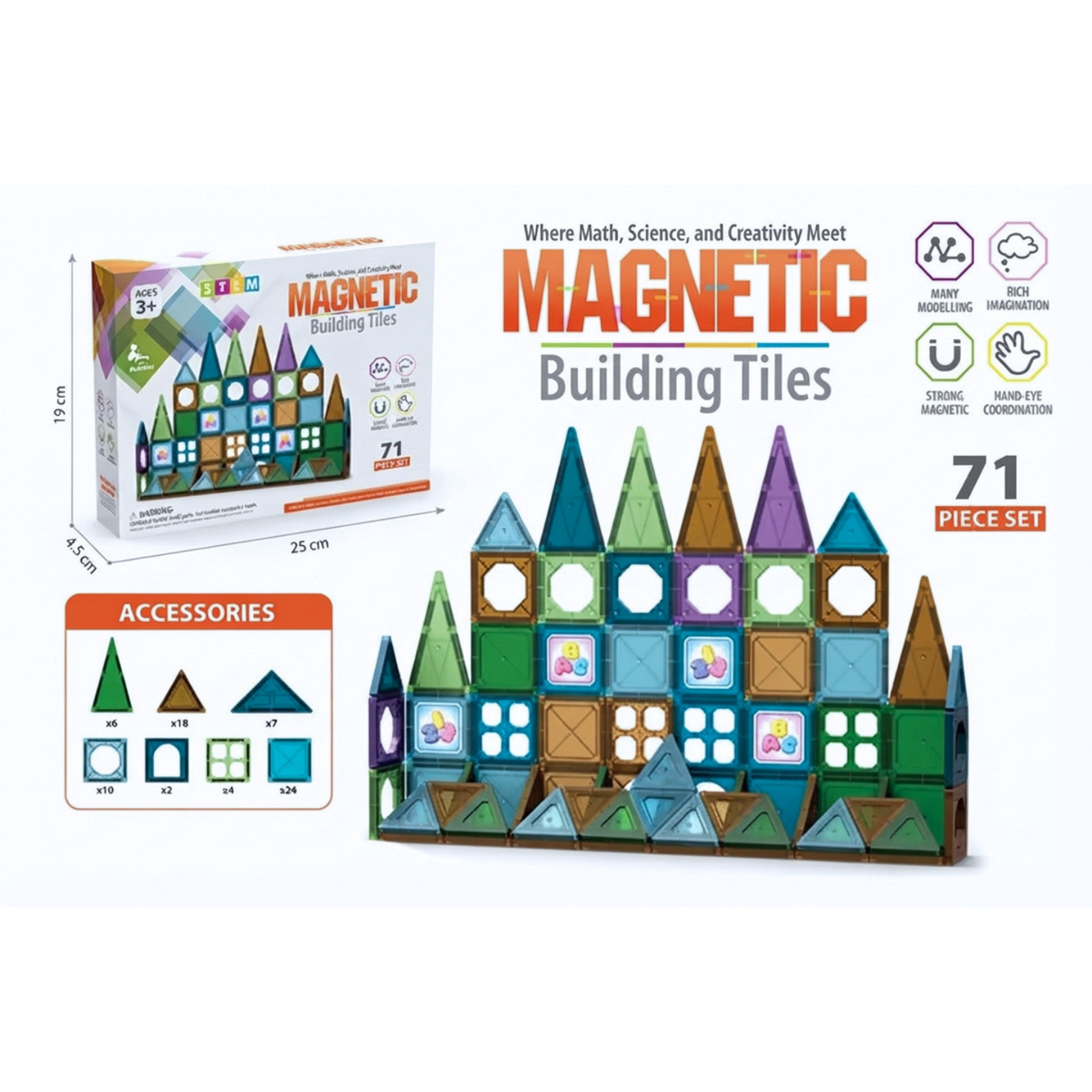 Bloques Magnéticos Fichas De Construcción Infantil 71 Piezas