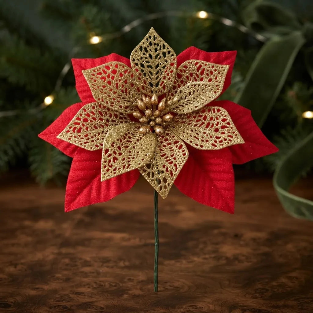 Paquete Flor Navidad  Grande de 20 Cm X 6 Unidades