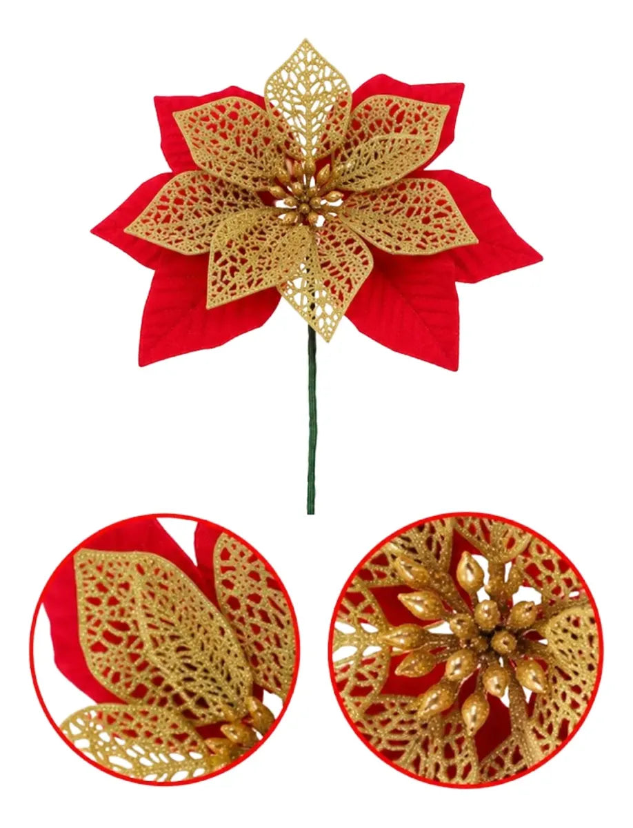 Paquete Flor Navidad  Grande de 20 Cm X 6 Unidades