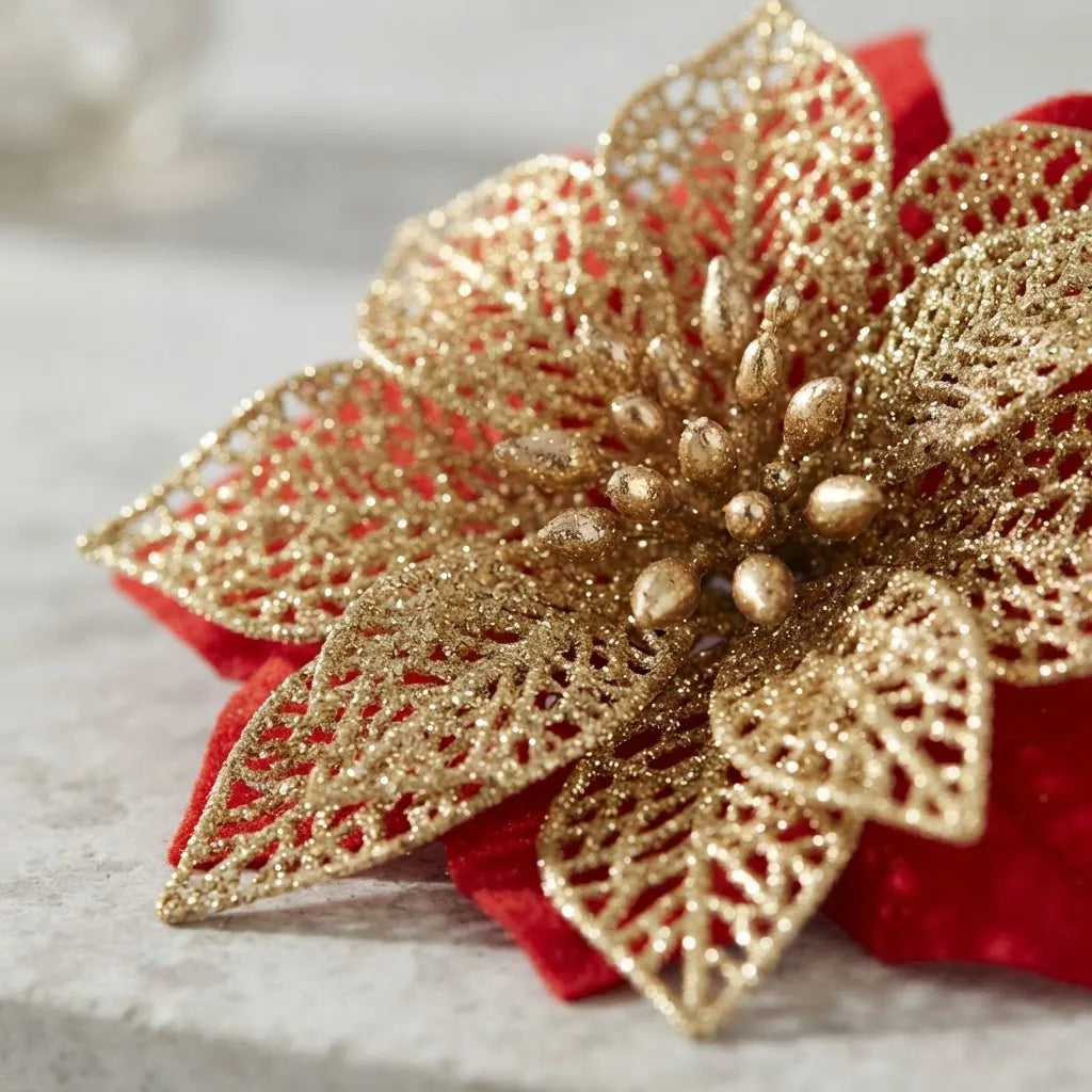 Paquete Flor Navidad  Grande de 20 Cm X 6 Unidades