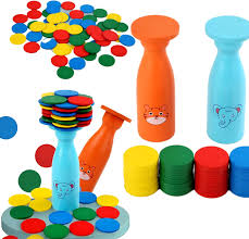 Juego de Equilibrio Jenga Botella Fichas de Colores