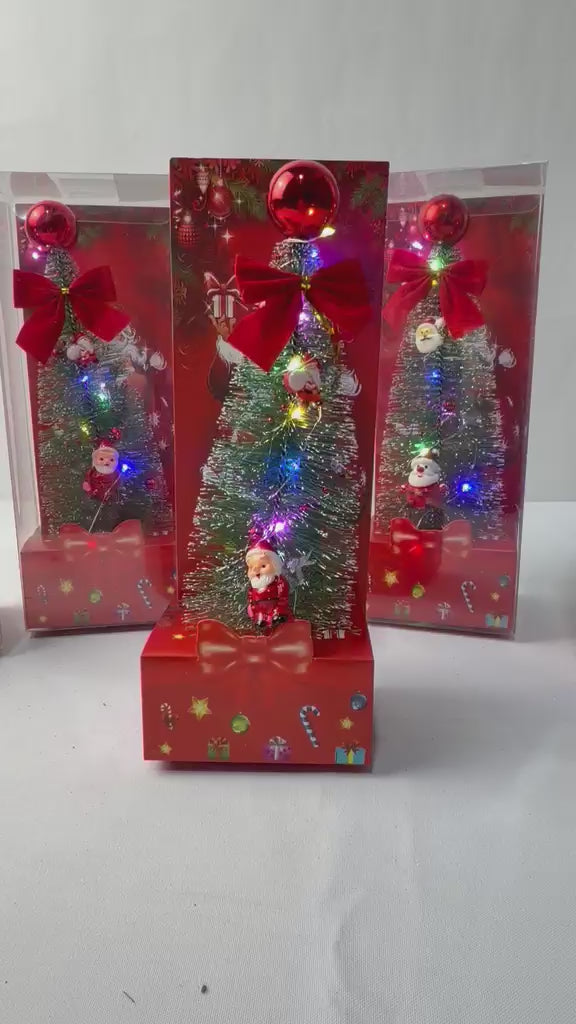 Arbol De Navidad Mini Con Papa Noel Y Luces Led Decorativas