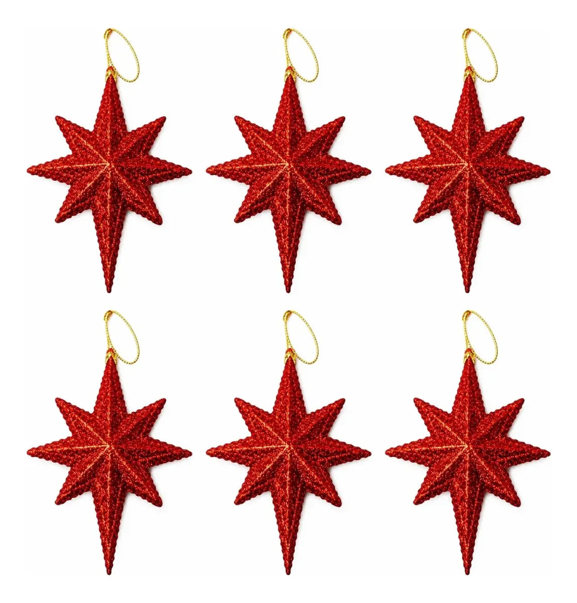Estrella Roja De Navidad Con Brillo X6 De 12cm Colgantes