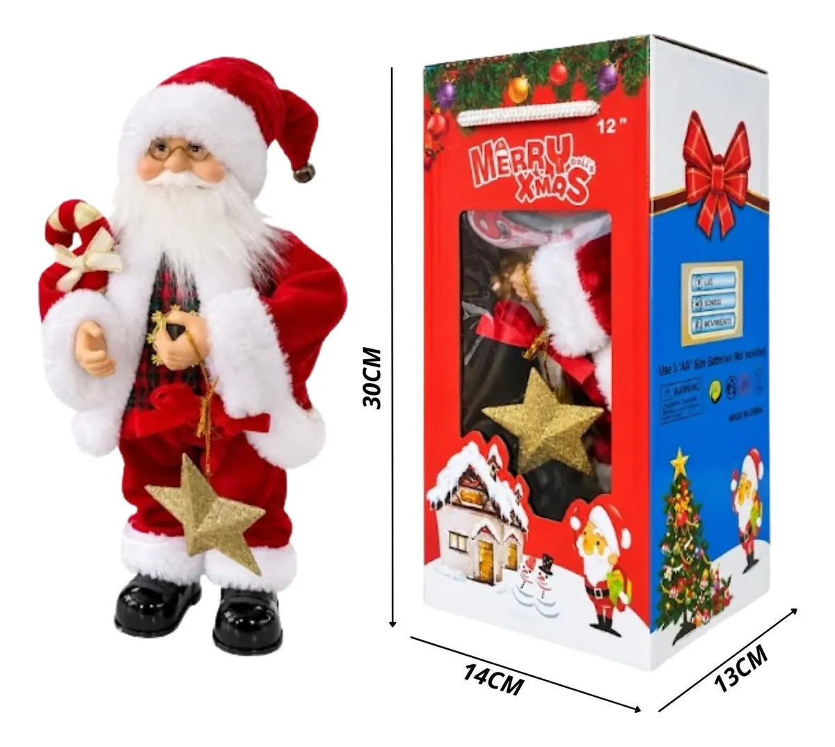 Muñeco Navideño Papá Noel 30cm Moviimento Y Sonido Santacla